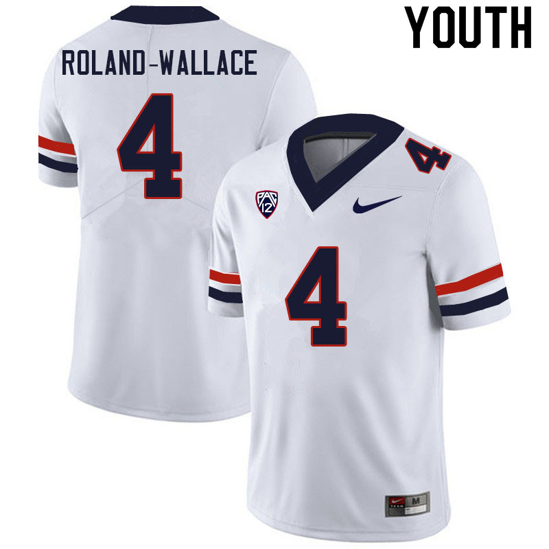 Youth #4 Christian Roland-Wallace Arizona Wildcats College Football Jerseys Sale-White - Click Image to Close